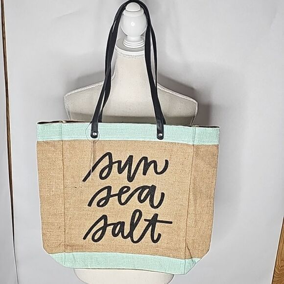Tote Bag Beach Tan Aqua Large NWT - Picture 1 of 2